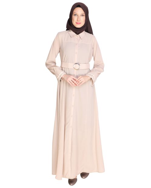 Shirt Style Beige Maxi Dress