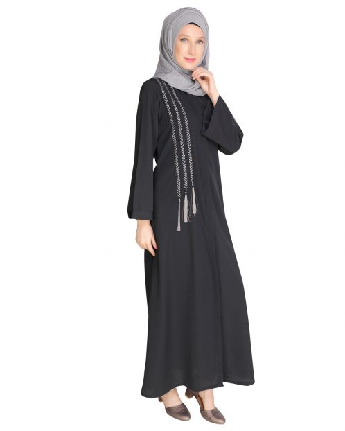 Elegant Dark Grey Embroidered Abaya