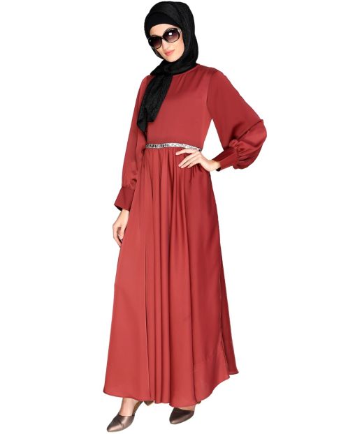 Flared Brick Red Maxi Dress