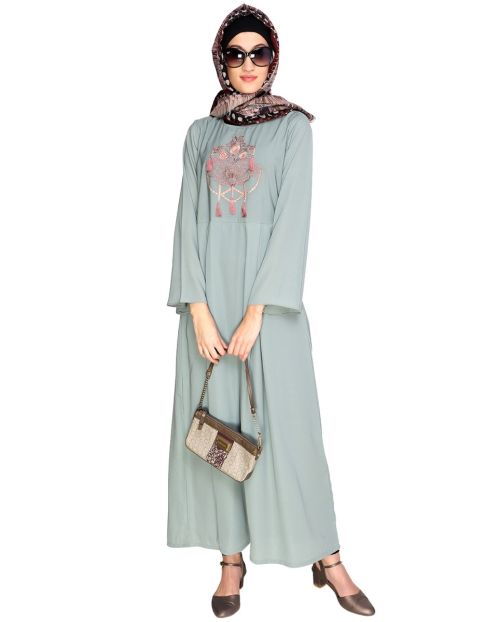 Tassels Detail Sage Green Abaya