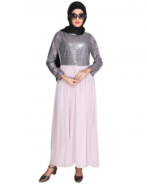 Sequin Yoke Lilac Party Wear Maxi Dress