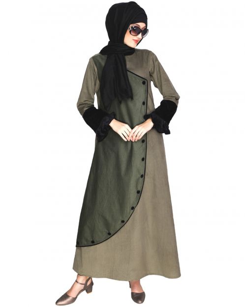Olive & Balck Coat Style Abaya