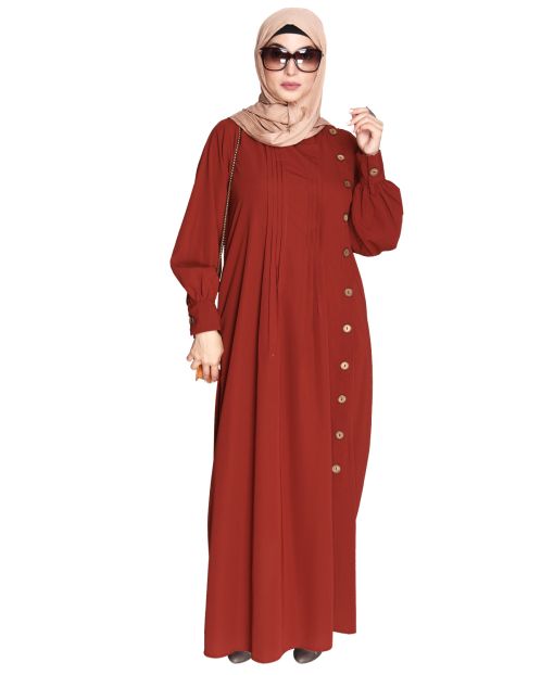 Flowy and Elegant Brick Red Pintuck Abaya