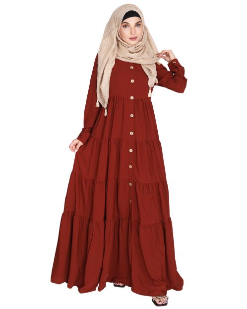 Contemporary Brick Red Multi Layered Gather Dress