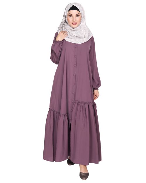 Chic Light Purple Spiral Abaya with Frills