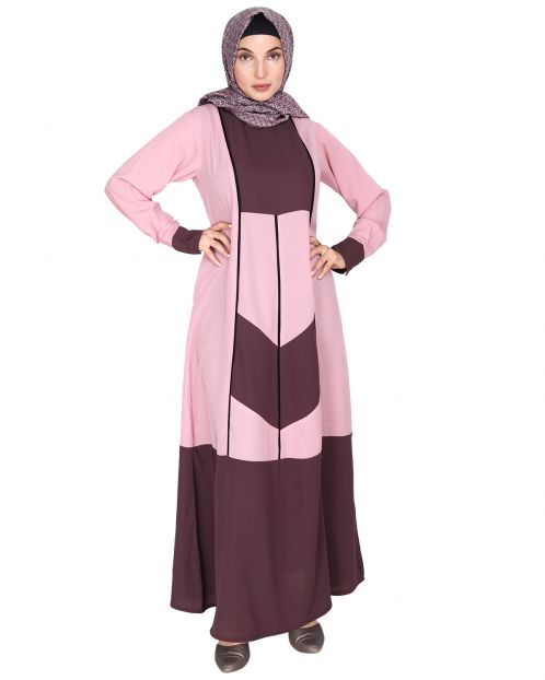 Pink and Imperial Purple Symmetrical Design Abaya