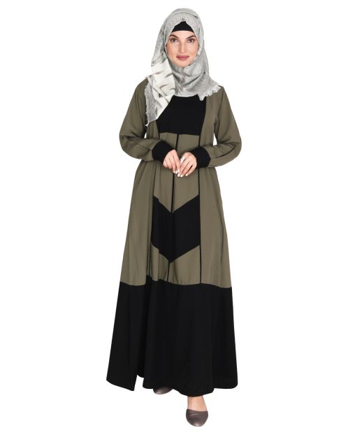 Dead Mint and Black Symmetrical Design Abaya