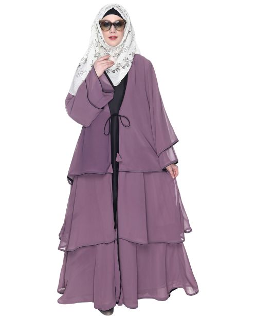 Multi Layered Shrug Style Light Purple Georgette Abaya