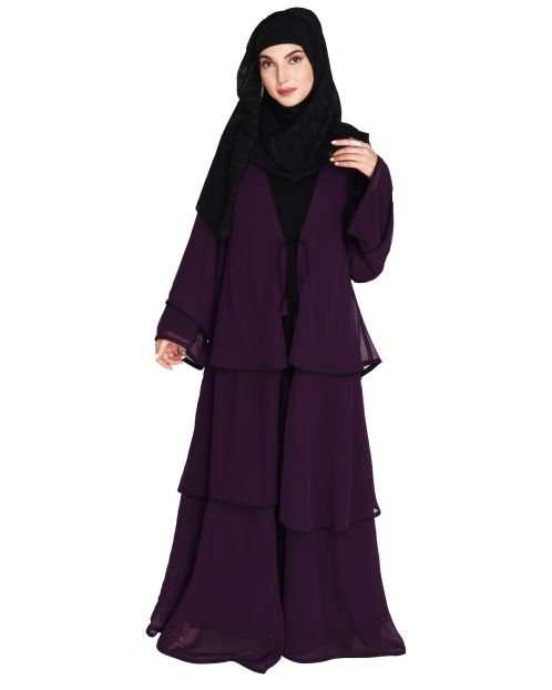 Multi Layer Purple Shrug Style Georgette Abaya