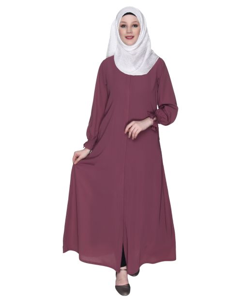 Classic Plain Onion Pink Abaya With Elastic Cuffs