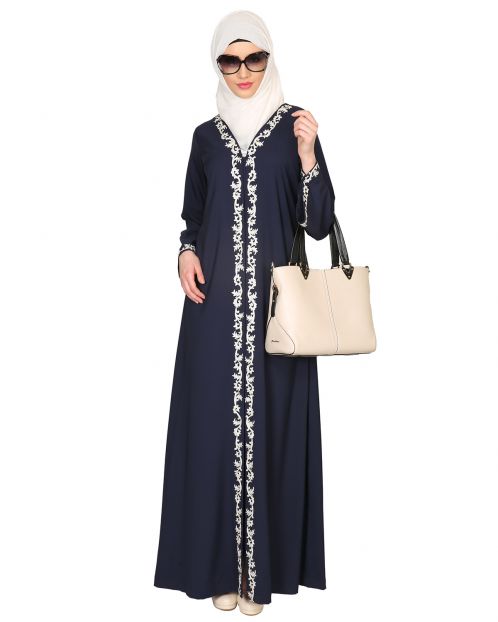Blue Abaya with Thread embroidery