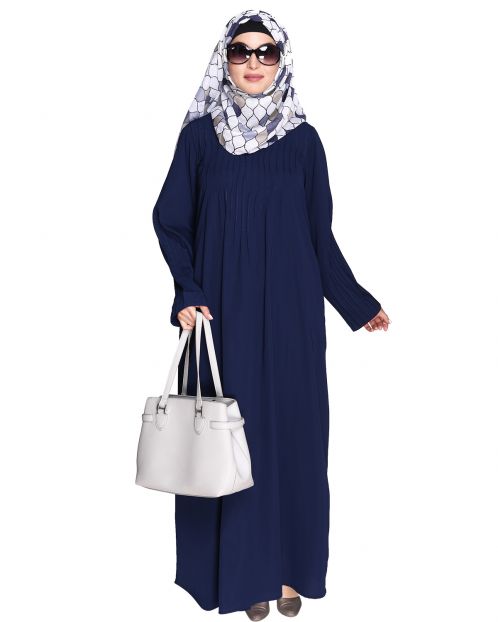 Sleek and Simple Blue Abaya with Pintuck Detailing