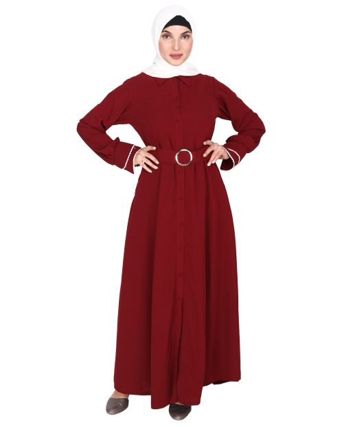 Shirt Style Dead Maroon Maxi Dress