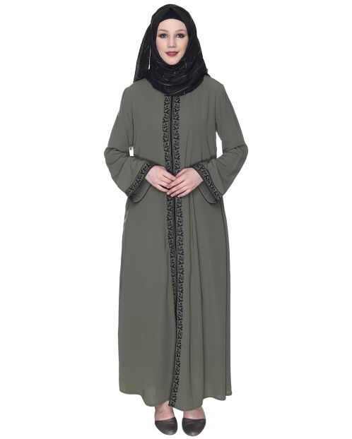 Dead Mint Premium Abaya With Black Embroidery