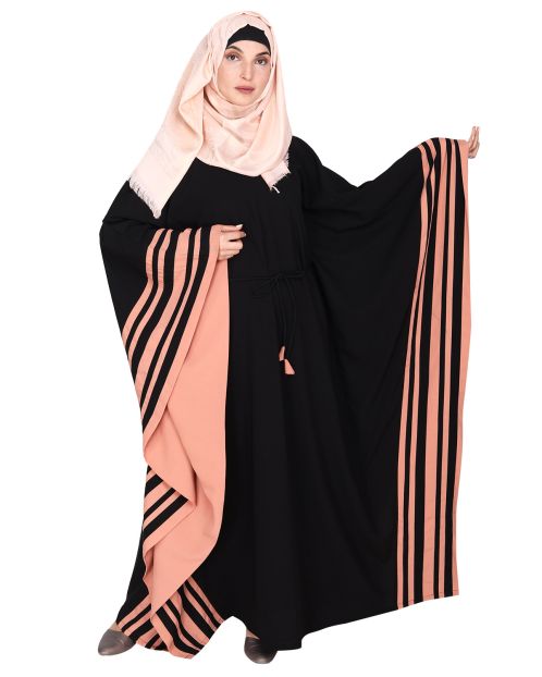 Black Kaftan With Striped Orange Border