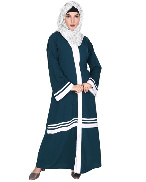 Elementary Bottle Green and White Abaya