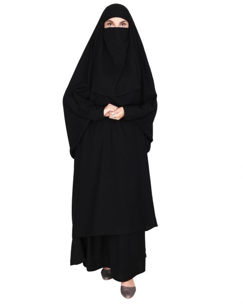 Gleaming Black Khimar and Skirt Jilbab Set
