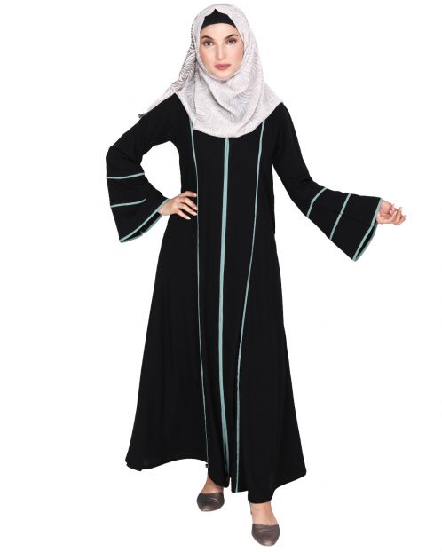 Snazzy Maroon Abaya with Onion Pink Piping Design