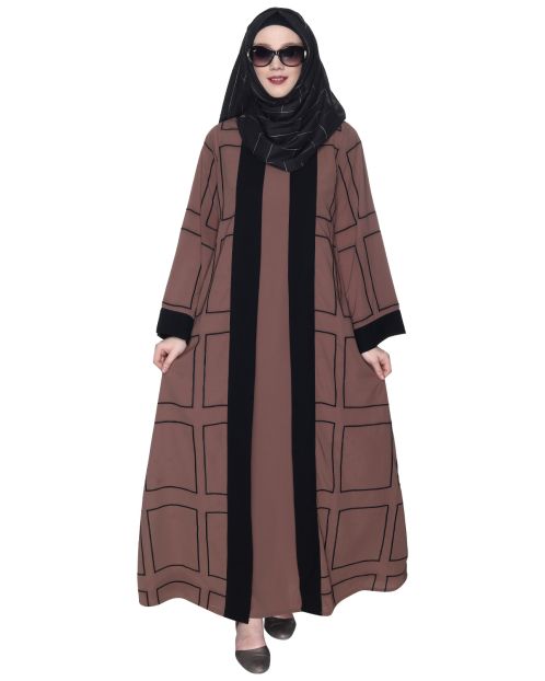 Designer Shrug Style Brown And Black Closed Abaya