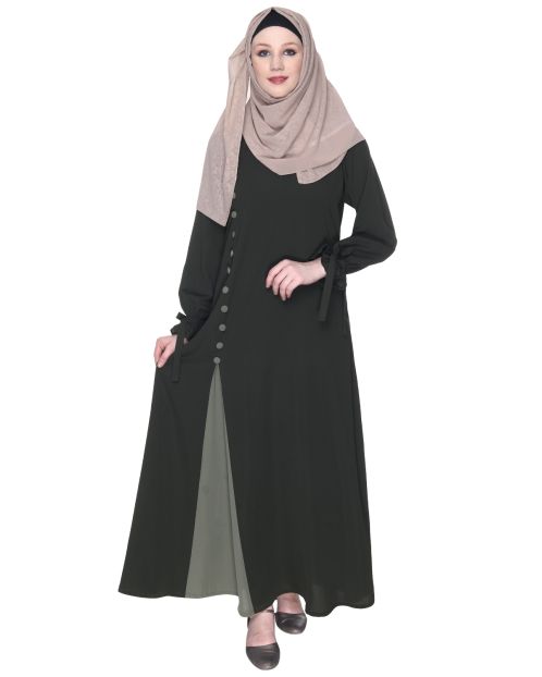 Sleek Looking Olive And Dead Mint Slit Style Abaya