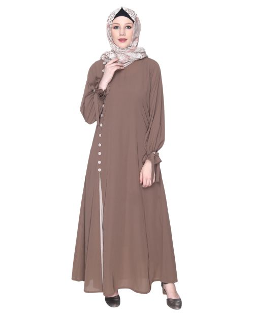 Sleek Looking Brown And Light Beige Slit Style Abaya