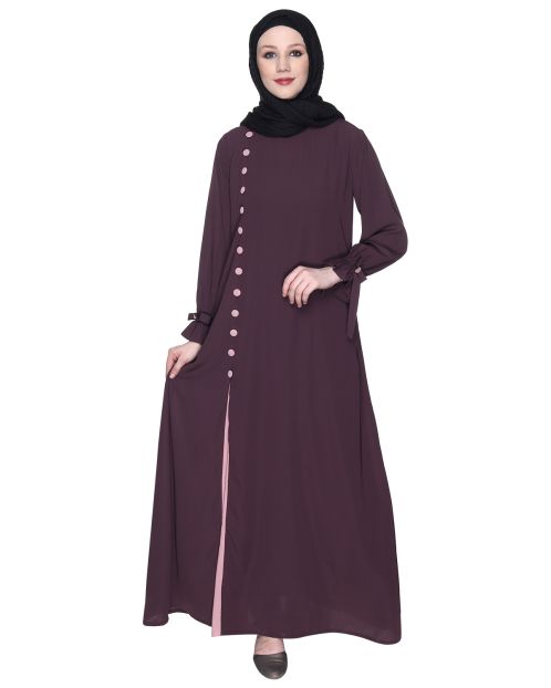Sleek Looking Purple And Light Pink Slit Style Abaya