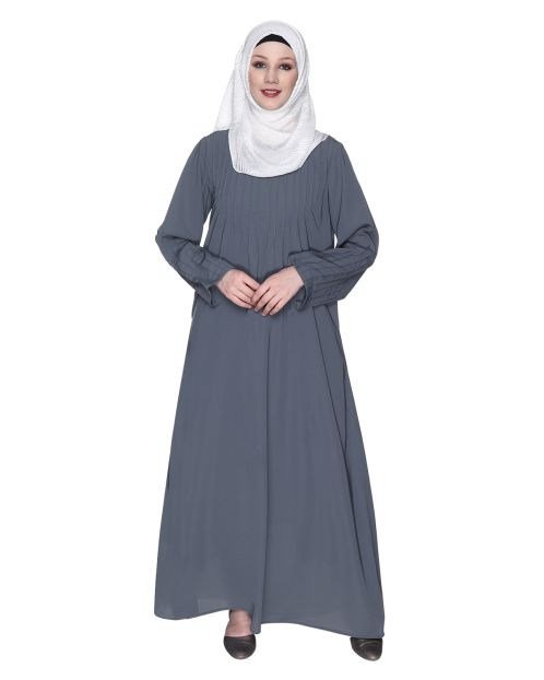 Sleek And Simple Grey Abaya With Pintuck Detailing