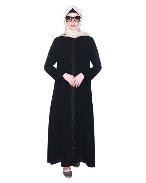 Deep Black Glittering Loops Abaya