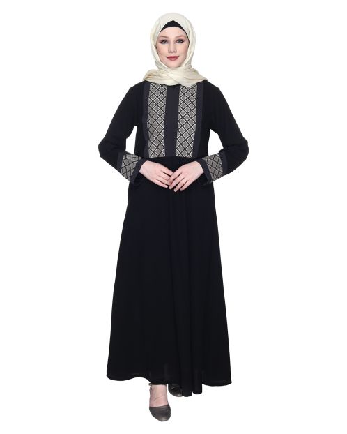 Magnificent Black Abaya With Gleaming Yolk And Sleeves