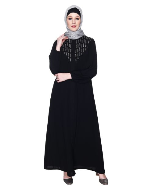 Black Abaya With Flashy Metallic Beads Embroidery
