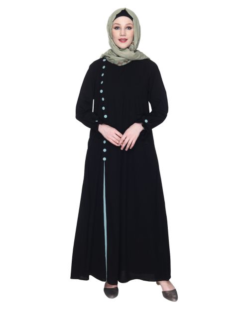 Sleek Looking Black And Sage Green Slit Style Abaya