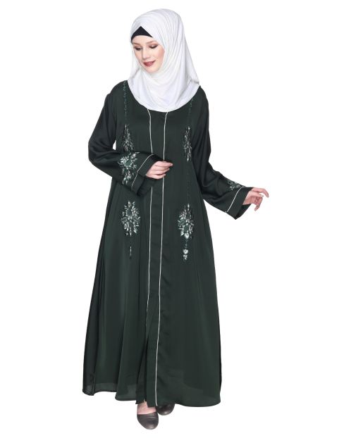 Appealings Blue Floral Embroidery Dubai Style Abaya