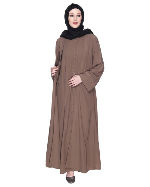 Besuited Oak Brown Double Panel Abaya With Pintucks