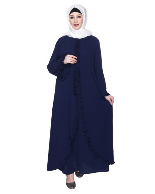 Dapper Deep Blue Jacket Syle Frill Abaya