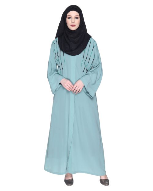 Spell-Binding Sage Green Four Line Hand Embroidered Abaya