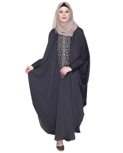 Strikingly Beautiful Dark Grey Embroidered Kaftan