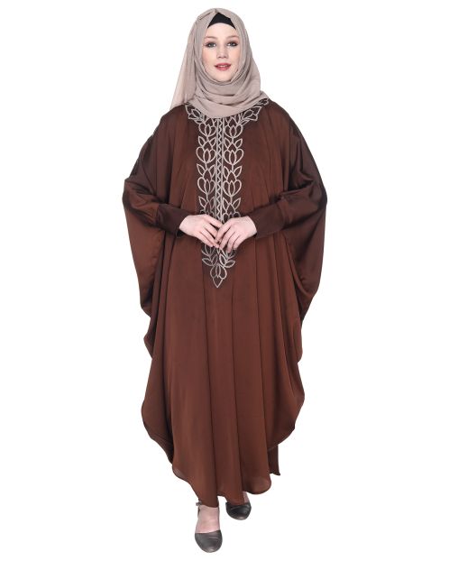 Strikingly Beautiful Mustard Brown Embroidered Kaftan