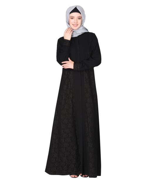 Fascinating Lacedup black evening wear Abaya