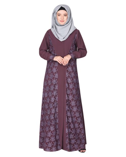 Fascinating Lacedup purple evening wear Abaya