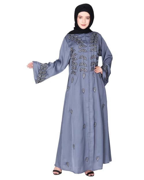 Stems & Leaves heavy embroidered grey dubai Style Abaya