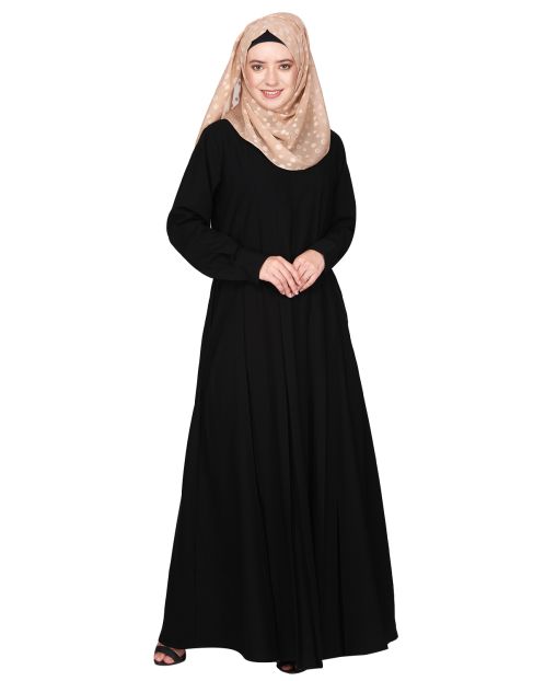 An Umbrella style stunning pleated black abaya with Pinstriped Yolk