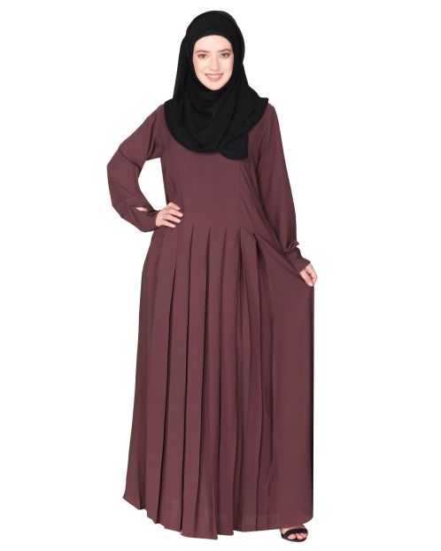 An Umbrella style stunning pleated purple abaya with Pinstriped Yolk