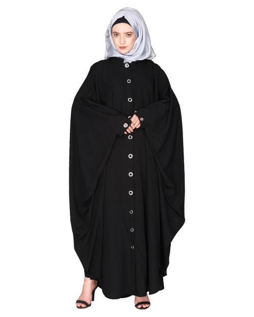 Ultra smart casual front open black kaftan with shining metallic rivets