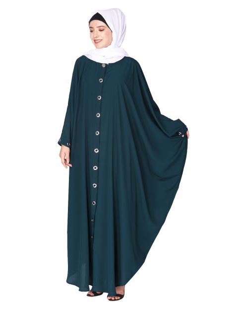 Ultra smart casual front open bottle green kaftan with shining metallic rivets