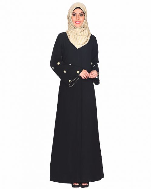 Black Abaya With Delicate Embroidered Bell Sleeve