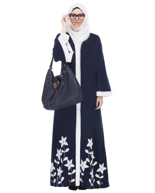 Blue Abaya With Applique Embroidery