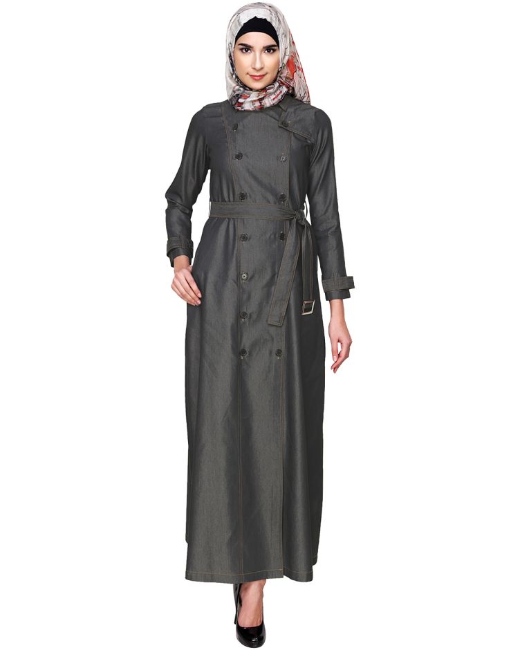 Denim coat abaya hotsell