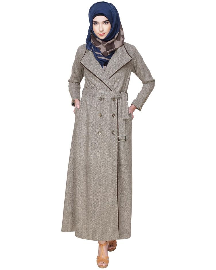 Cream Brown Jacket Abaya