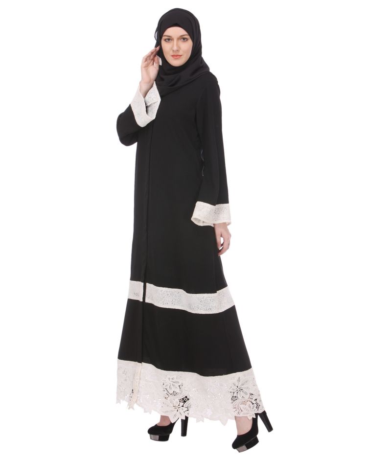 Basic Black Abaya with White Net Trims