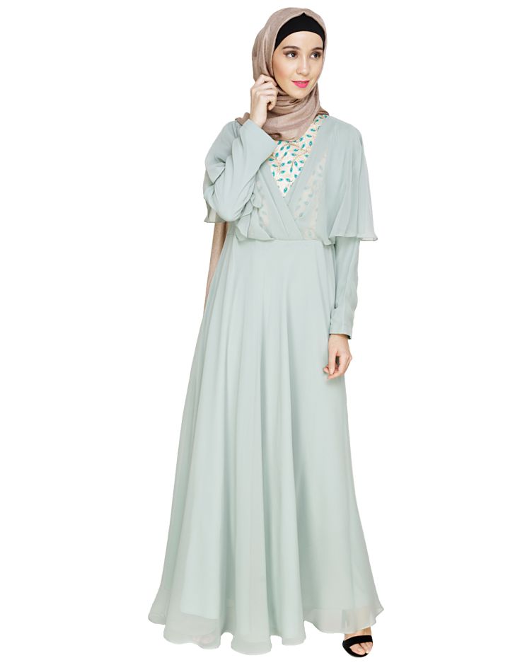 Mesmerising Draped Sage Green Abaya Dress